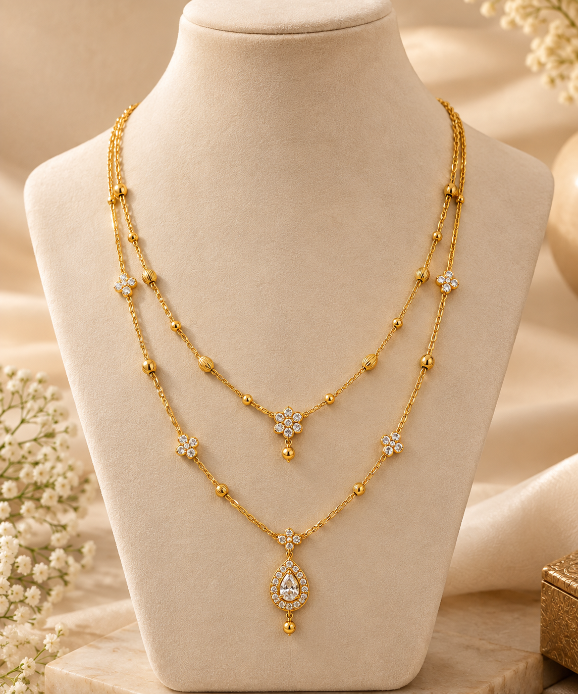 Gold layered necklace for mehendi ceremony