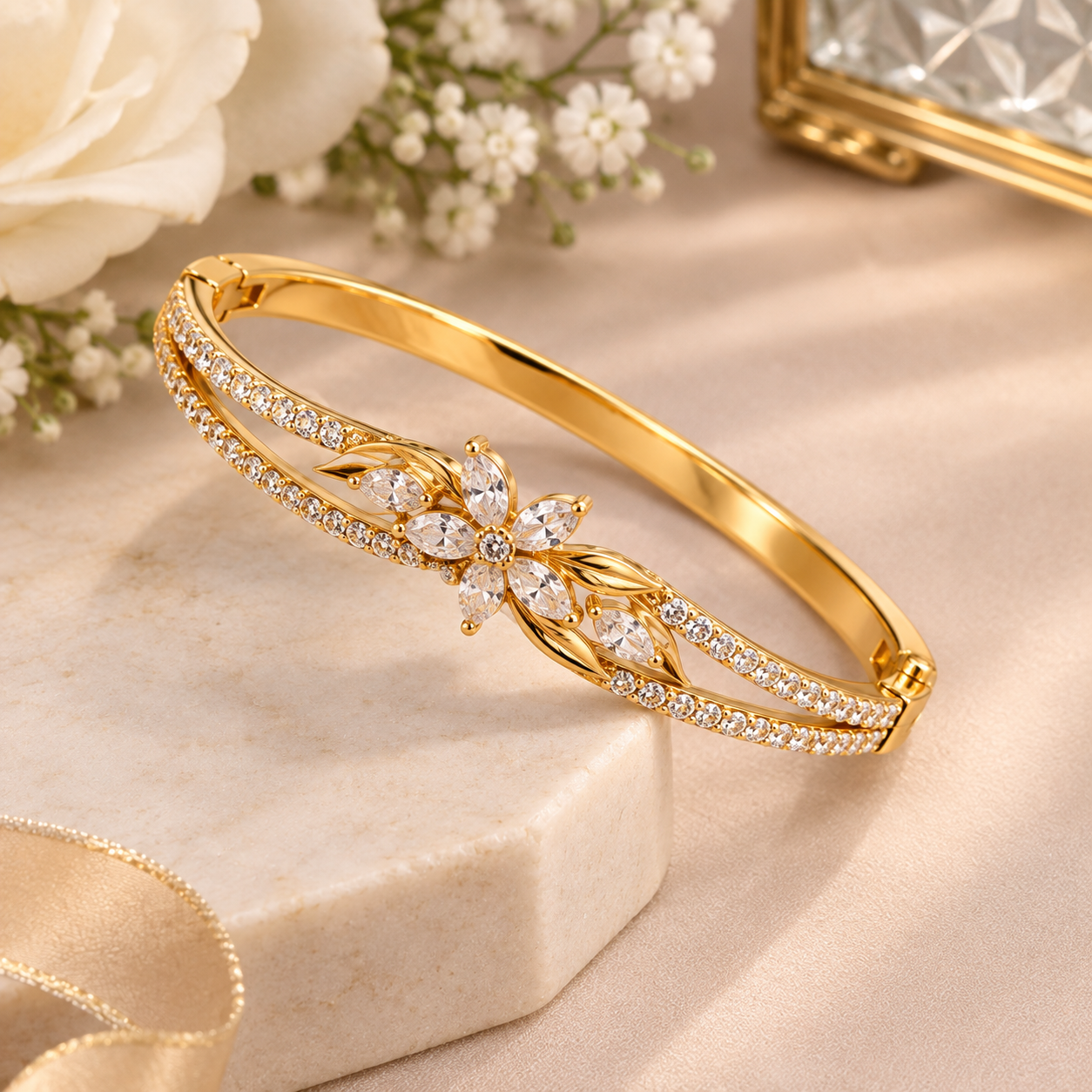 Floral Diamond Gold Bracelet